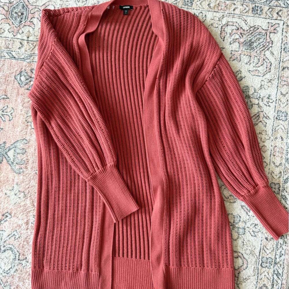 Express Women's Ribbed Knit Cardigan - Brick Red